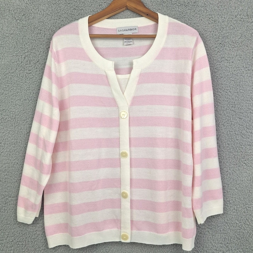 Vintage‎ Sag Harbor Sweater Womens XL Soft Pink Stripe Knit Pullover Feminine
